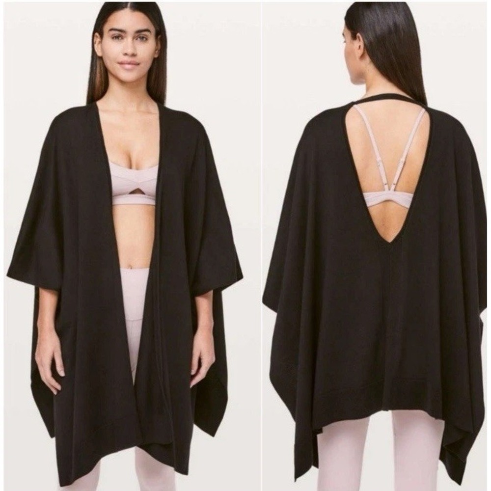 LULULEMON Black Free To Coast Yoga Sweater Wrap OS‎ Cotton Silk